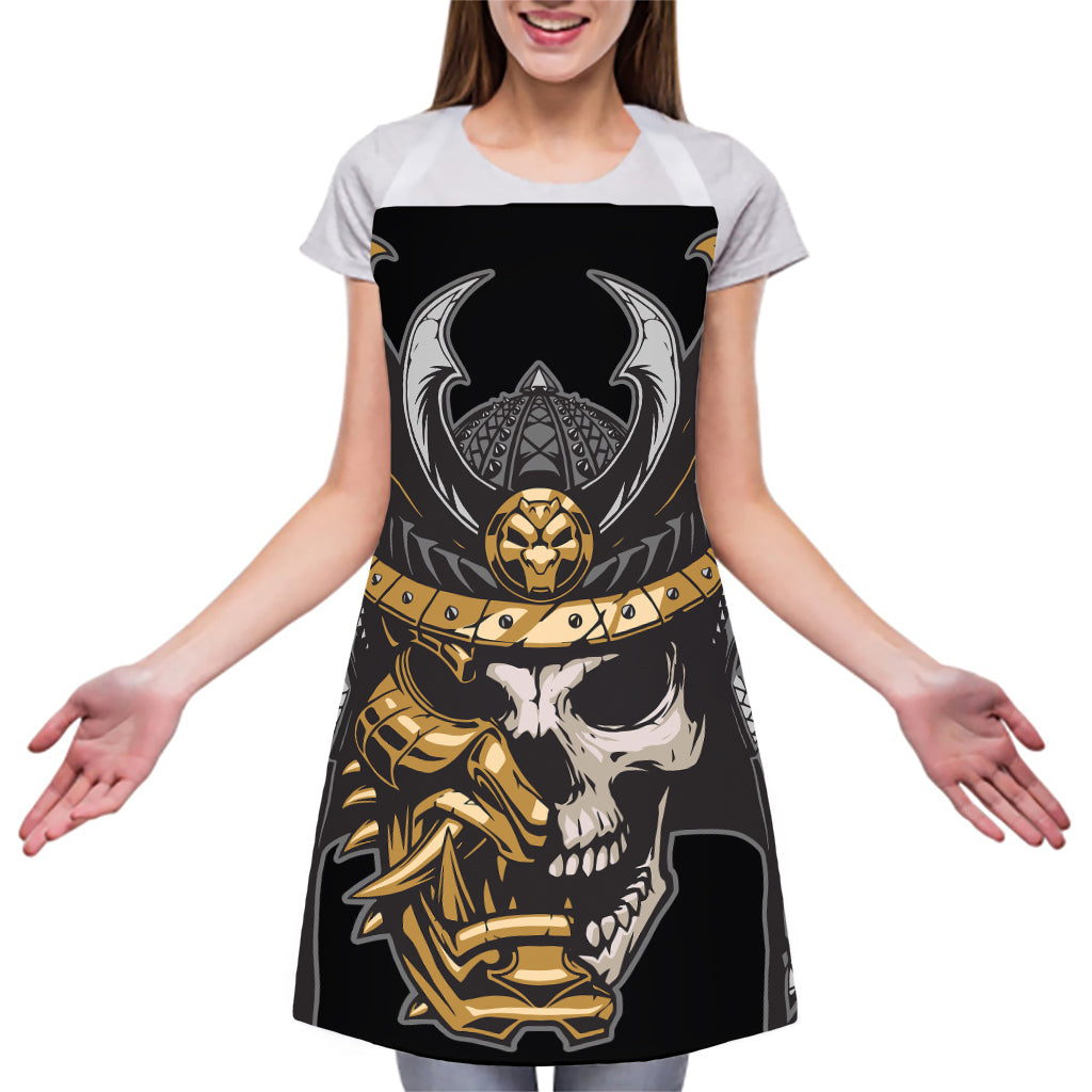 Black Samurai Skull Print Adjustable Apron