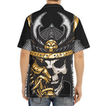Black Samurai Skull Print Aloha Shirt