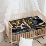 Black Samurai Skull Print Baby Crib Sheet
