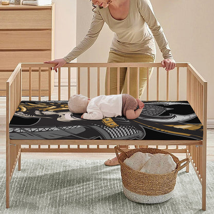 Black Samurai Skull Print Baby Crib Sheet