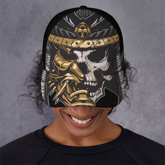 Black Samurai Skull Print Baseball Cap