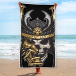 Black Samurai Skull Print Beach Towel