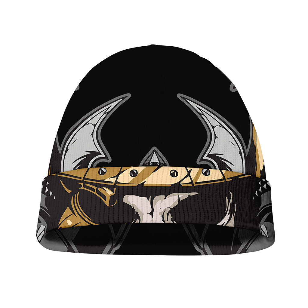 Black Samurai Skull Print Beanie