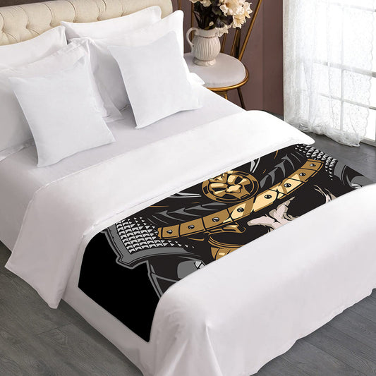 Black Samurai Skull Print Bed Runner