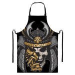 Black Samurai Skull Print Bib Apron With Pocket