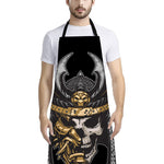 Black Samurai Skull Print Bib Apron With Pocket