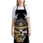Black Samurai Skull Print Bib Apron With Pocket