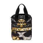 Black Samurai Skull Print Bible Tote Bag