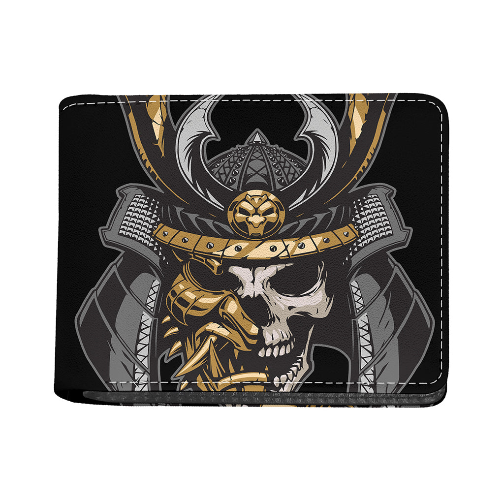 Black Samurai Skull Print Bifold Wallet