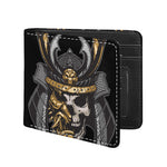 Black Samurai Skull Print Bifold Wallet