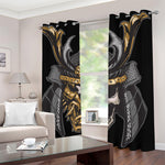 Black Samurai Skull Print Blackout Grommet Curtains