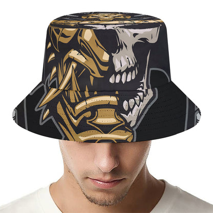 Black Samurai Skull Print Bucket Hat