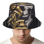 Black Samurai Skull Print Bucket Hat