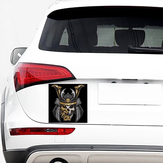 Black Samurai Skull Print Car Sticker
