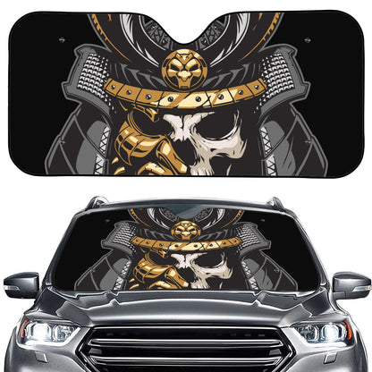 Black Samurai Skull Print Car Windshield Sun Shade