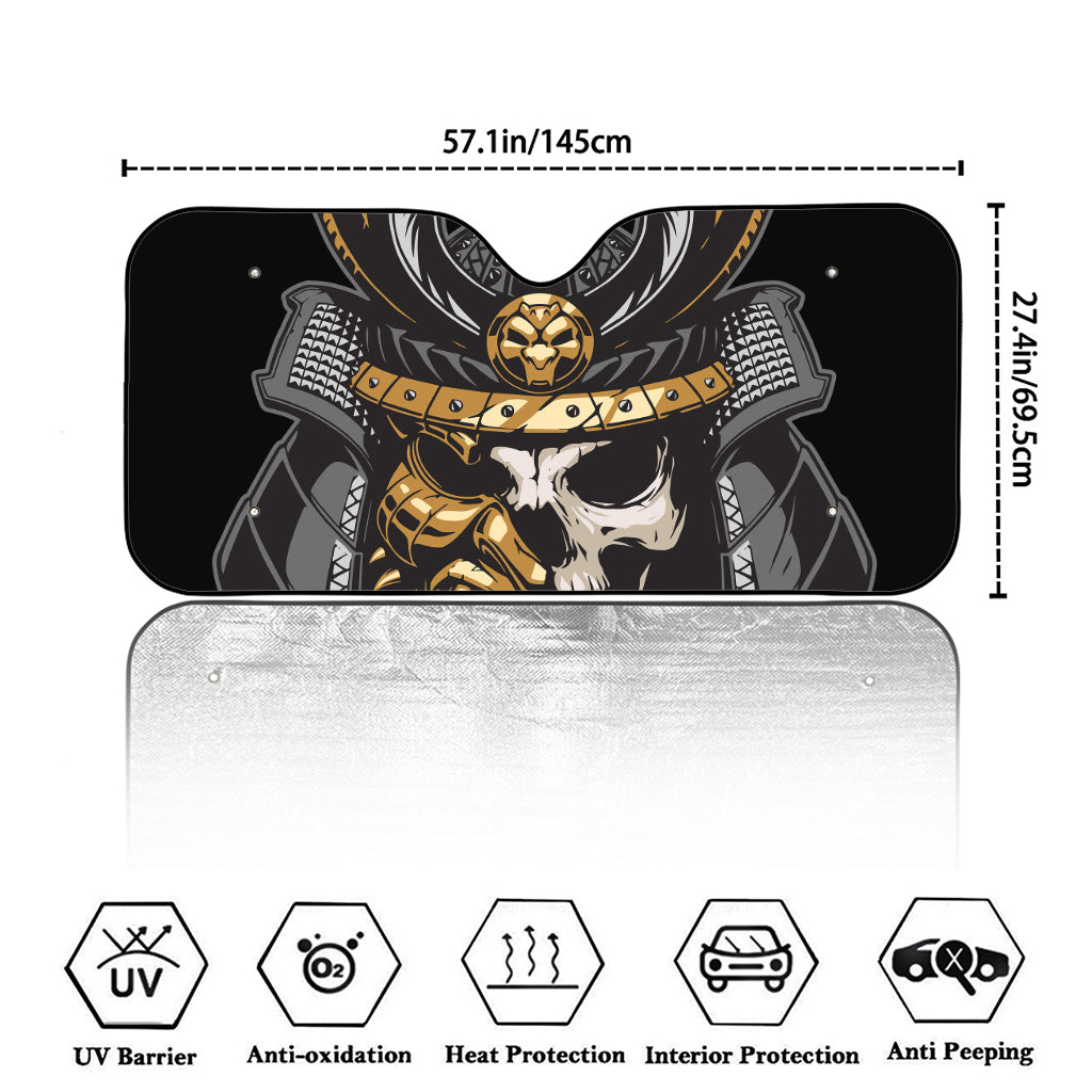 Black Samurai Skull Print Car Windshield Sun Shade