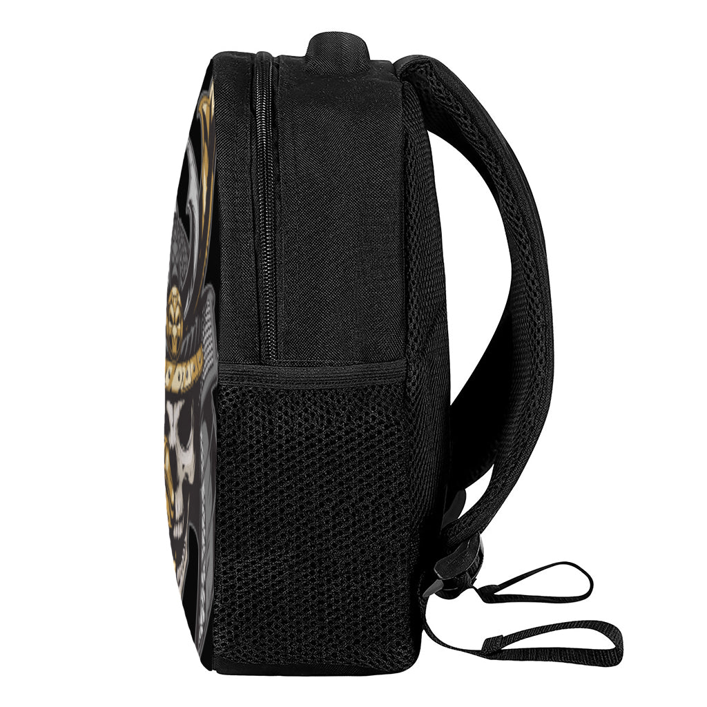 Black Samurai Skull Print Casual Backpack