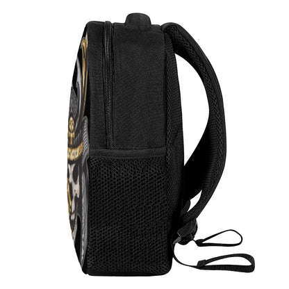 Black Samurai Skull Print Casual Backpack