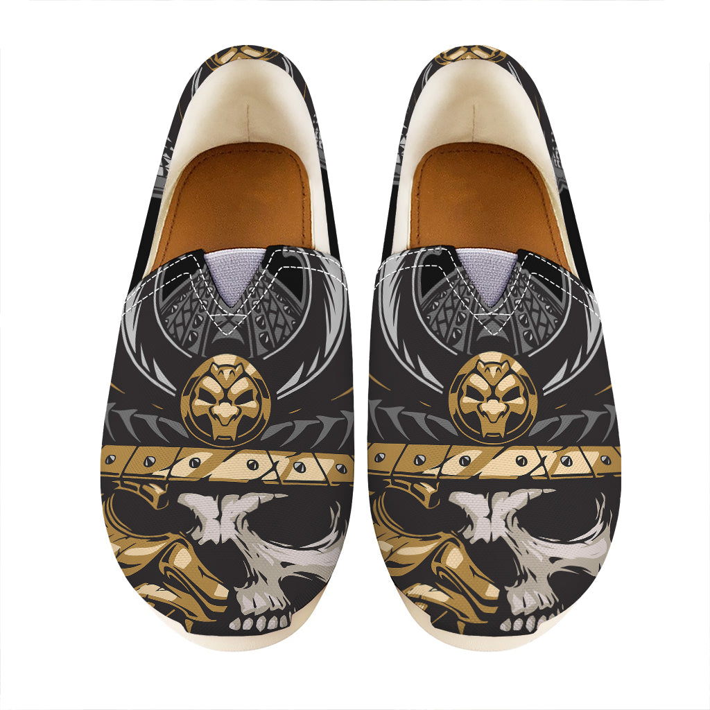 Black Samurai Skull Print Casual Shoes