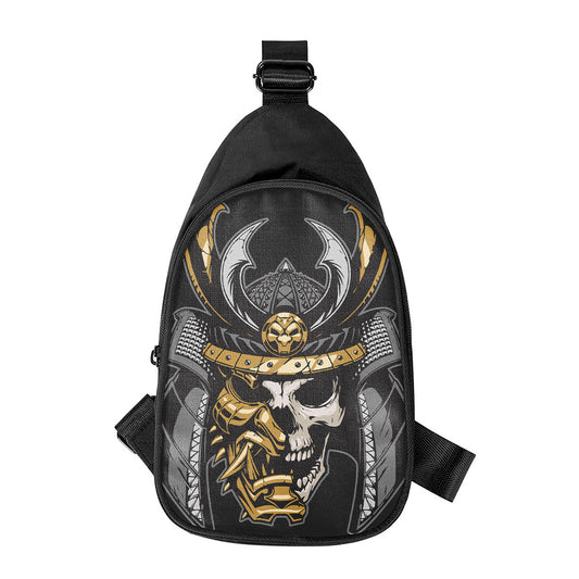 Black Samurai Skull Print Chest Bag