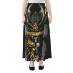 Black Samurai Skull Print Chiffon Maxi Skirt