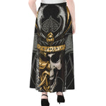 Black Samurai Skull Print Chiffon Maxi Skirt