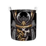 Black Samurai Skull Print Collapsible Laundry Basket
