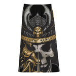 Black Samurai Skull Print Cotton Front Slit Maxi Skirt