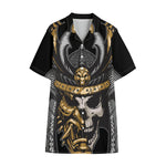 Black Samurai Skull Print Cotton Hawaiian Shirt
