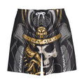 Black Samurai Skull Print Cotton Shorts