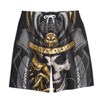 Black Samurai Skull Print Cotton Shorts
