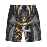 Black Samurai Skull Print Cotton Shorts