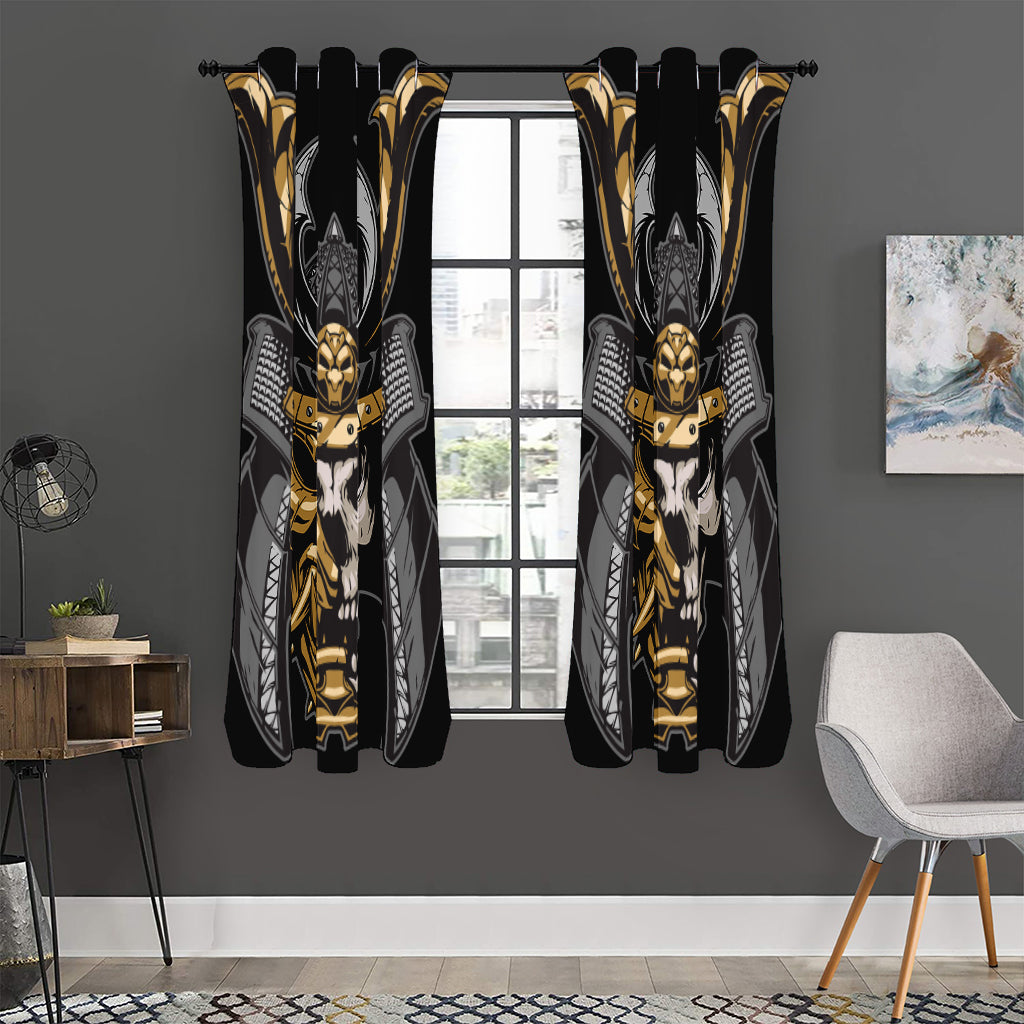 Black Samurai Skull Print Curtain