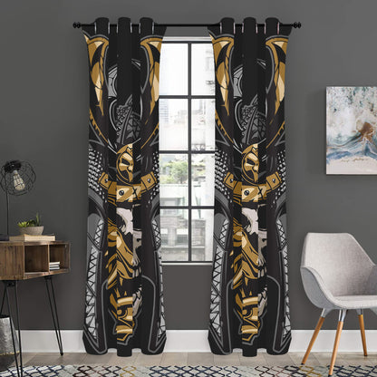 Black Samurai Skull Print Curtain