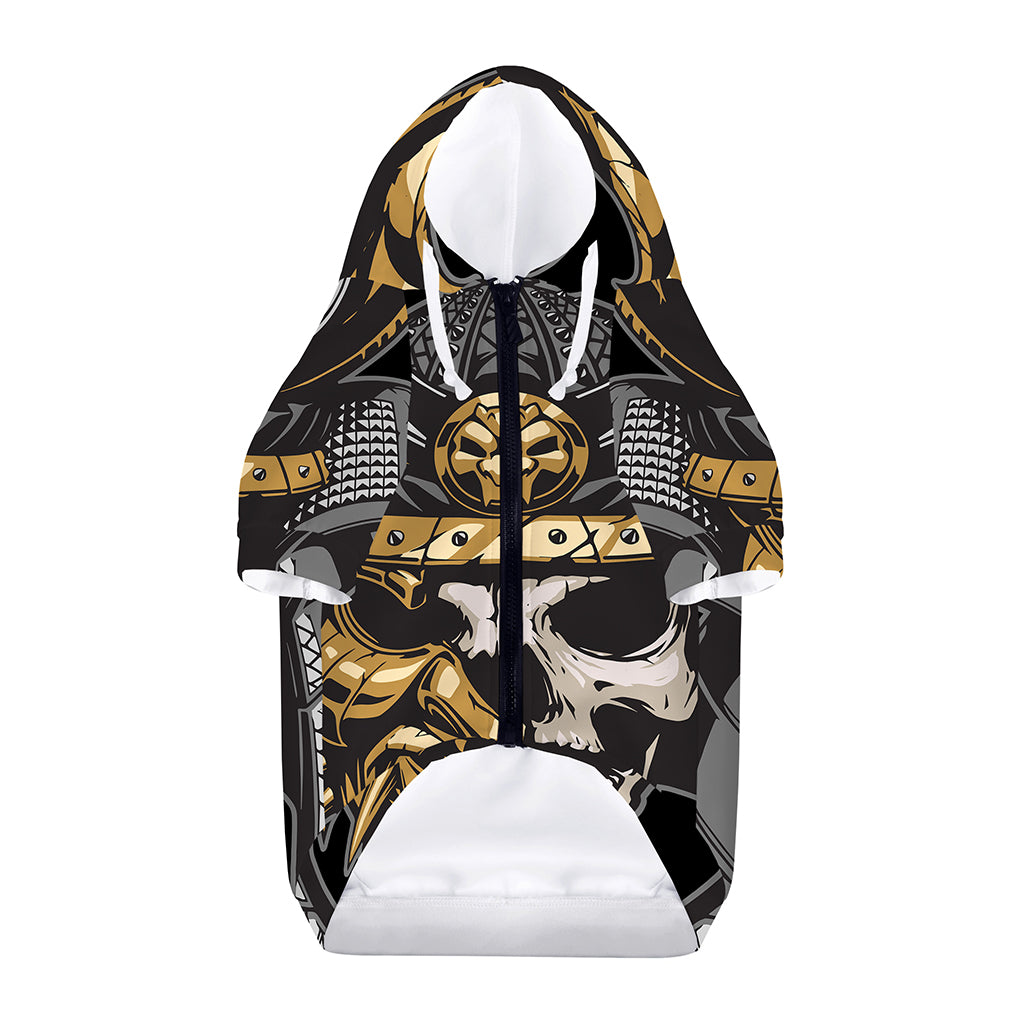 Black Samurai Skull Print Dog Zip Up Hoodie