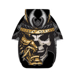Black Samurai Skull Print Dog Zip Up Hoodie