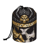 Black Samurai Skull Print Drawstring Makeup Bag