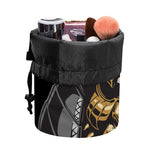 Black Samurai Skull Print Drawstring Makeup Bag