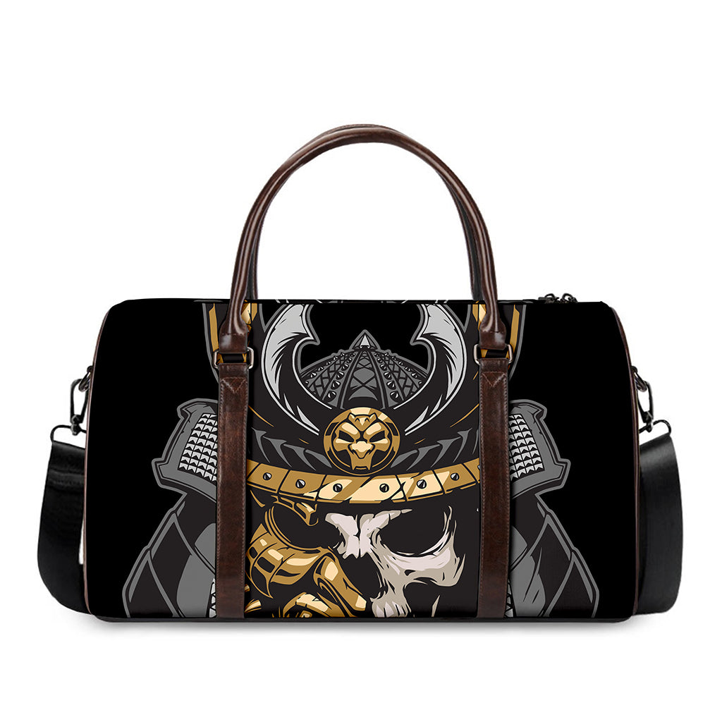 Black Samurai Skull Print Duffle Bag