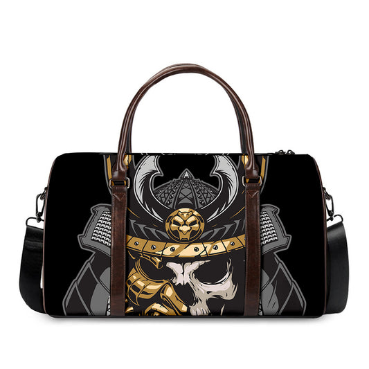 Black Samurai Skull Print Duffle Bag