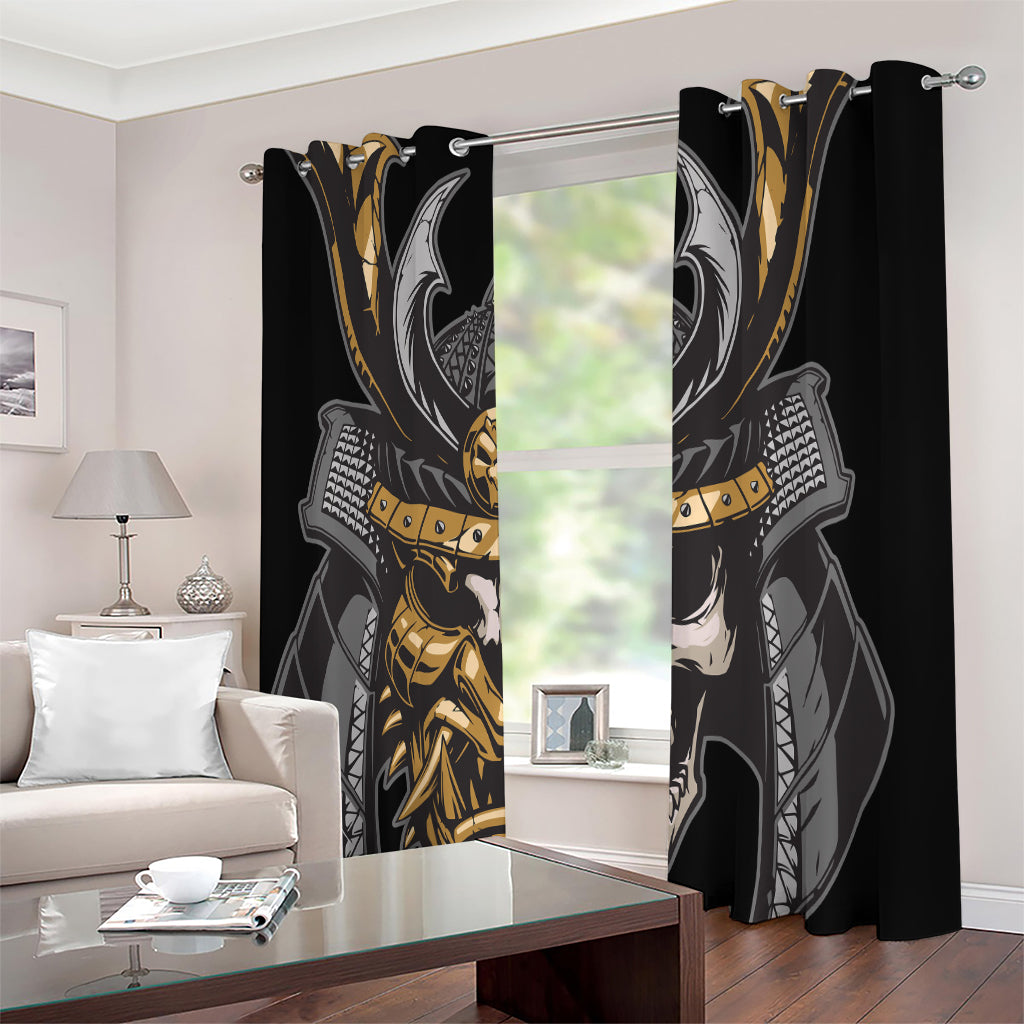 Black Samurai Skull Print Extra Wide Grommet Curtains