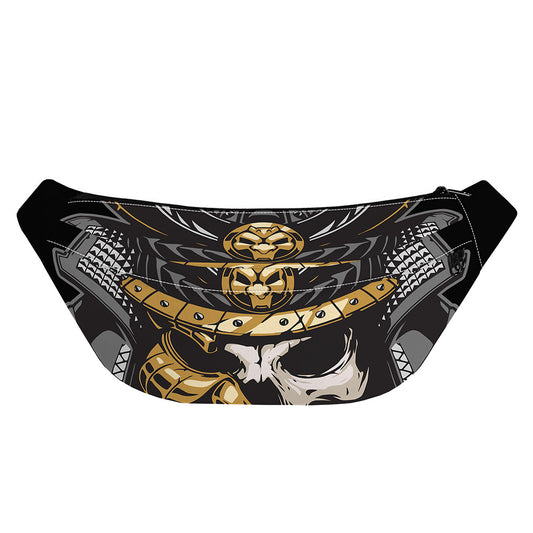 Black Samurai Skull Print Fanny Pack
