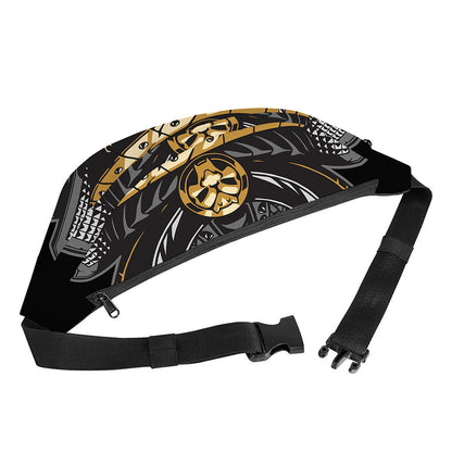 Black Samurai Skull Print Fanny Pack