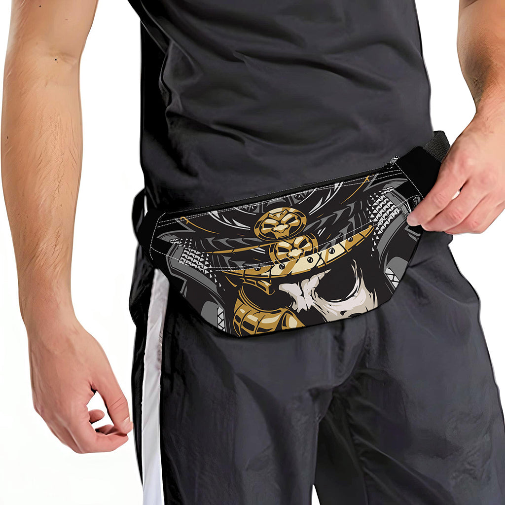 Black Samurai Skull Print Fanny Pack