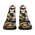 Black Samurai Skull Print Flat Ankle Boots