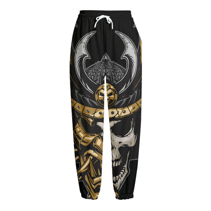 Black Samurai Skull Print Fleece Lined Knit Pants