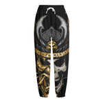 Black Samurai Skull Print Fleece Lined Knit Pants