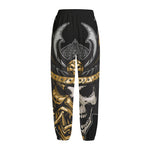 Black Samurai Skull Print Fleece Lined Knit Pants