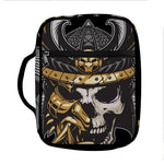 Black Samurai Skull Print Front Pocket Bible Bag