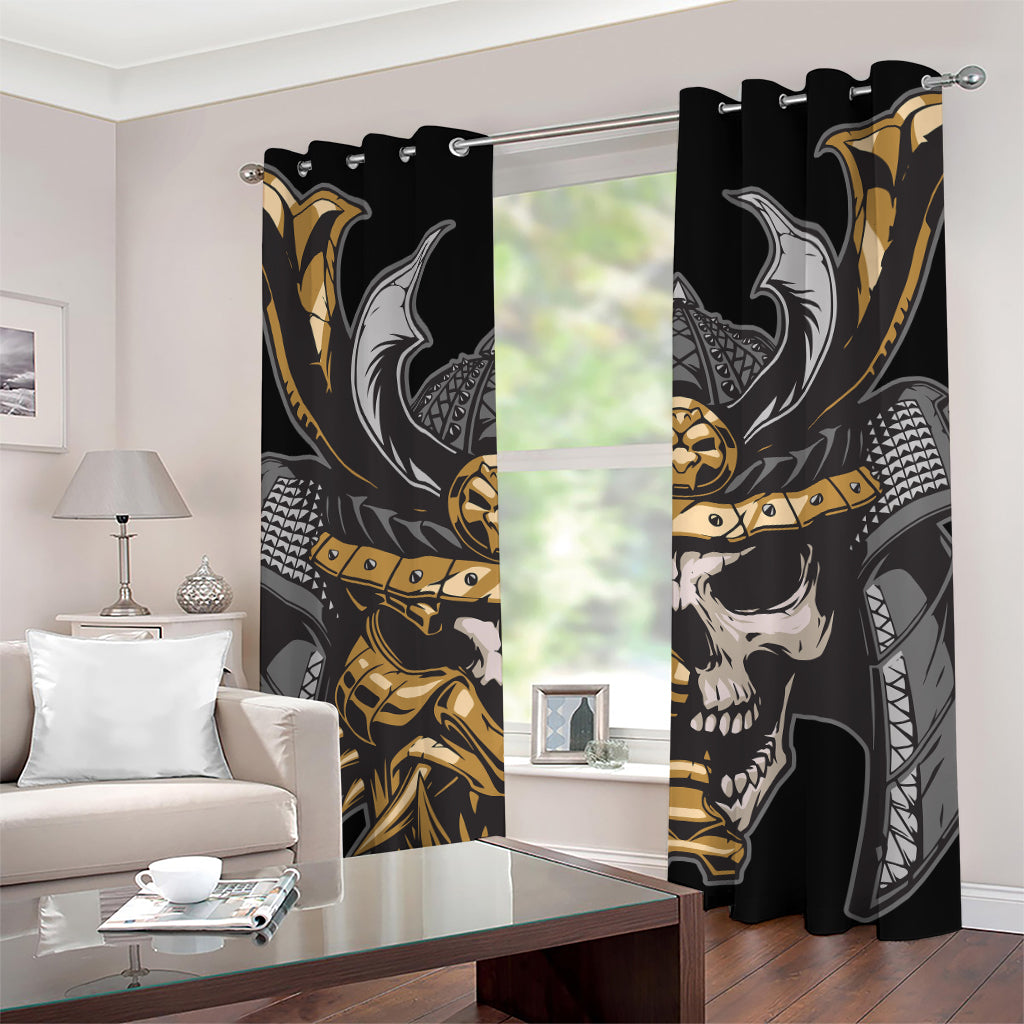 Black Samurai Skull Print Grommet Curtains